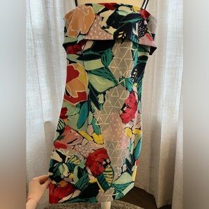 Laundry multi-colored pattern strapless dress